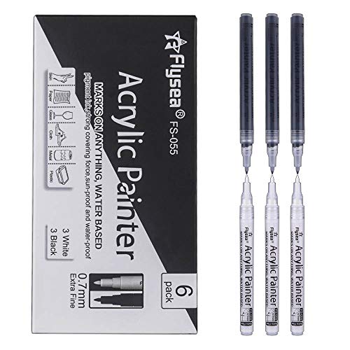 SUPERSUN 6 Rotuladores de Pintura Acrílicos Punta Fina, 0.7mm Negro y Blanca Marcadores de Pintura Acrílicos para Telas, Roca, Diseño de Taza, Cerámica, Cristal, Metal, Madera SUPERSUN 6 Rotuladores de Pintura Acrílicos Punta Fina, 0.7mm Negro y Blanca Marcadores de Pintura Acrílicos para Telas, Roca, Diseño de Taza, Cerámica, Cristal, Metal, Madera
