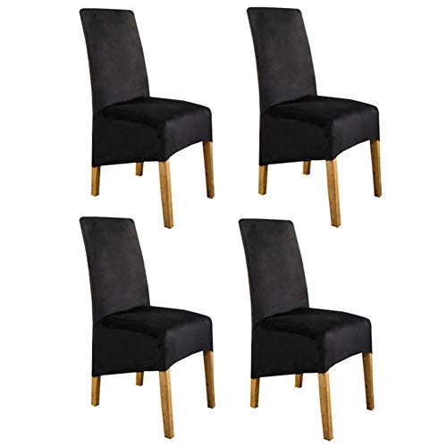 SYLC Fundas de terciopelo elásticas para silla de comedor, respaldo alto, funda protectora para silla de comedor (negro, juego de 4)