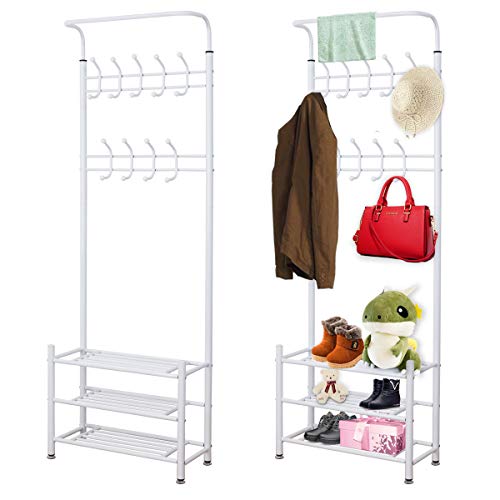 T-LoVendo TLV-PZ1 Perchero de Pie y Zapatero Estantería, Blanco, 65 x 35 x 15 cm T-LoVendo TLV-PZ1 Perchero de Pie y Zapatero Estantería, Blanco, 65 x 35 x 15 cm