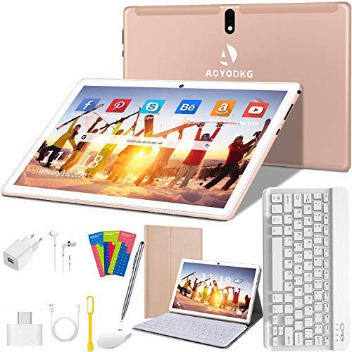 Tablet 10 Pulgadas 4G/WiFi Android 9.0 Pie Ultrar-Rápido Tablets 4GB RAM + 64GB ROM/256GB Escalable | Laptop Convertible de Oficina | Dual SIM - 8000mA Bluetooth GPS Type-C (5+8.0MP Cámara) (Oro)