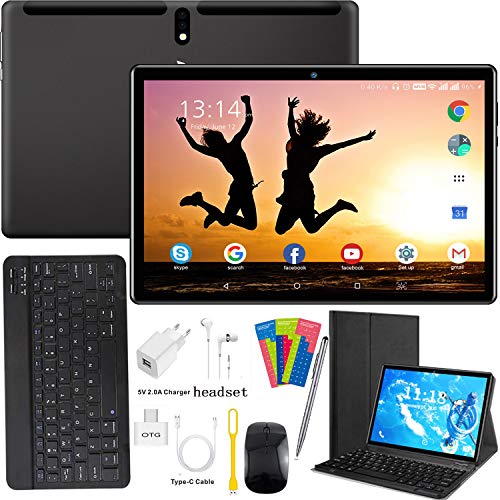 Tablet 10 Pulgadas 4G/WiFi Android 9.0 Pie Ultrar-Rápido Tablets 4GB RAM + 64GB ROM/256GB Escalable | Laptop Convertible de Oficina | Dual SIM - 8000mA Bluetooth GPS Type-C (5+8.0MP Cámara) (Negro)
