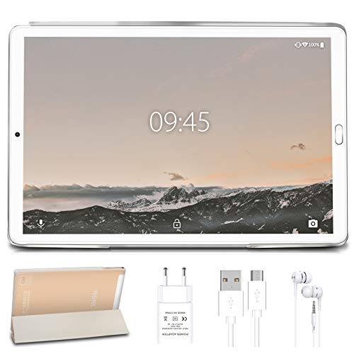 Tablet 10.0 Pulgadas YESTEL Android 10.0 Tablets con 4GB RAM + 64GB ROM /WiFi | Bluetooth | GPS, 8000mAH con Cubierta-Dorado