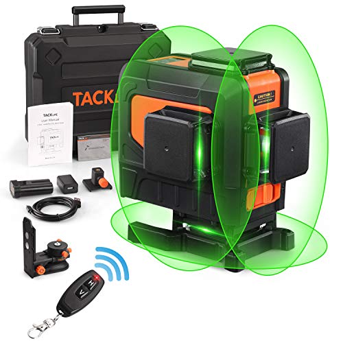 TACKLIFE 3D Nivel Láser Verde, 3 x 360° Profesional Línea Laser Autonivelante, 10M con Control Remoto, USB Carga, Modo de Pulso, Base Magnética Ajustable, 5200 mAh Batería Recargable -SC-L12