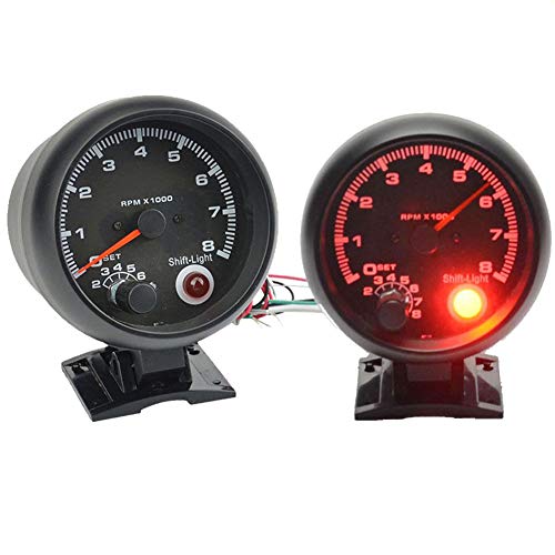 Tacómetro universal negro para coche, 8000 rpm, medidor de tacho Rev con luz LED roja, apto para coche de gasolina de 4/6/8 cilindros Tacómetro universal negro para coche, 8000 rpm, medidor de tacho Rev con luz LED roja, apto para coche de gasolina de 4/6/8 cilindros