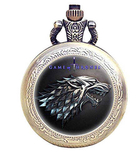 TAPORT® Reloj de bolsillo de cuarzo antiguo grabado bronce para los fans de Juego de Tronos