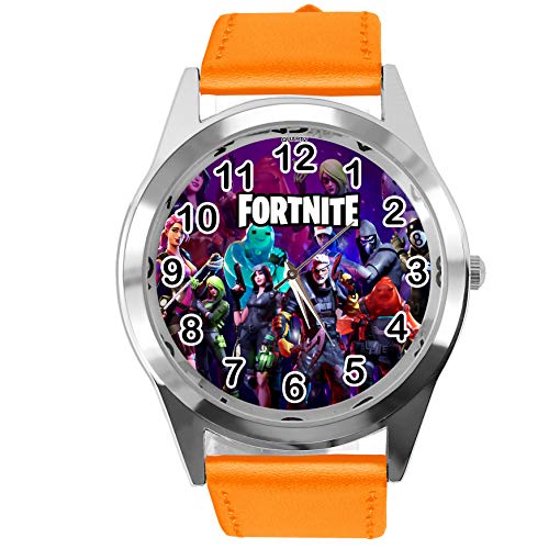 Taport - Reloj de piel para fanáticos de Fortnite, color naranja