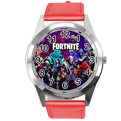 Taport - Reloj de piel para fanáticos de Fortnite, color rojo