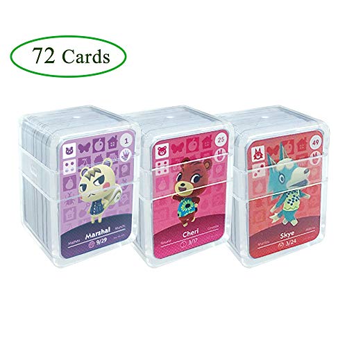 Tarjetas de juego NFC Tag para Animal Crossing, 72 piezas Tarjetas de juego Nfc con estuche de cristal Compatible con Nintendo Switch / Wii U(No. 1-No. 72)