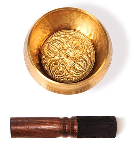TARORO Cuenco Tibetano con 7 metales sin caja e cojín ~ Ø12,3cm ~ hecho a mano en Nepal ~ Diseño antiguo original ~ Se vende solo con mazo