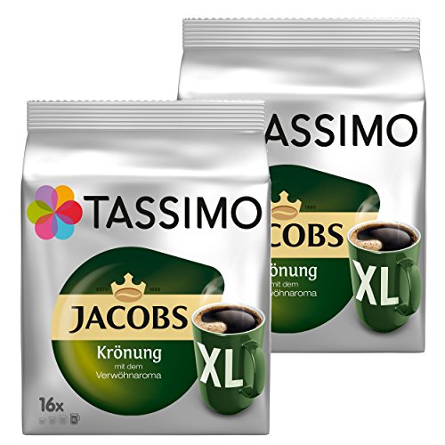 Tassimo Cápsulas de Café Jacobs Krönung XL, Café Molido de Tueste Natural, Certificado Rainforest Alliance, 2 x 16 T-Discs