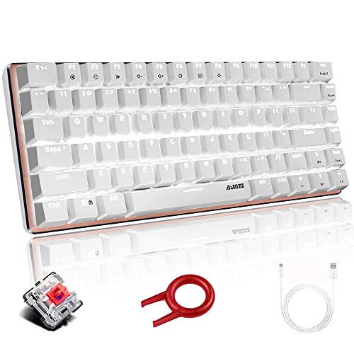 Teclado mecánico, AK33 Teclado mecánico para juegos con cable USB retroiluminado con LED blanco, Teclado compacto para juegos de 82 teclas con teclas anti-efecto fantasma(Interruptor rojo, blanco)