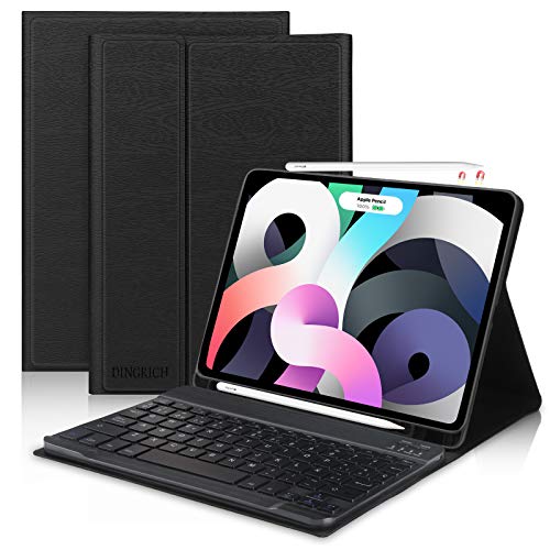 Teclado para iPad Air 4 2020, DINGRICH Español Ñ Funda Teclado Bluetooth Inalámbrico Desmontable Extraíble para iPad Air 4 10.9"/iPad Pro 11" 2020/2018 Auto-Sueño/Estela con Portalápices Negro