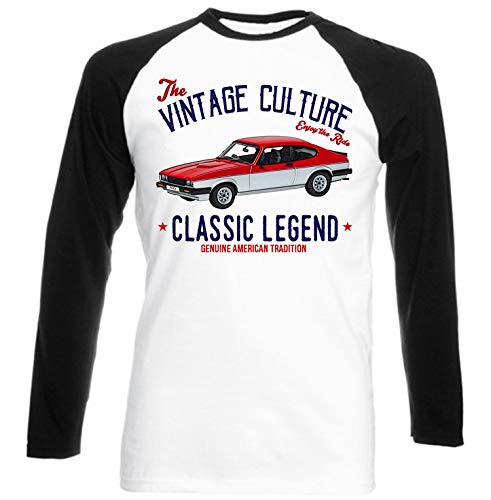 Teesandengines Ford Capri Mk3 1 Camiseta de Mangas Negra largas T-Shirt Size Large