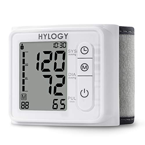 Tensi¨®metro de mu?eca,HYLOGY Monitor de Presi¨®n Digital de presi¨®n arterial y pulso totalmente autom¨¢tica con 2 * 90 memorias, alta precisi¨®n, pantalla LCD, port¨¢til para uso dom¨¦stico