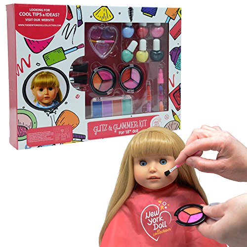 The New York Doll Collection Lavable Maquillaje Conjunto - Para La Moda Niña Muñecas y Niños Fingir Jugar Cosmético Conjunto Incluye Cargas de Accesorios - Niños Vestido Arriba - Muñeca Juego de Juego