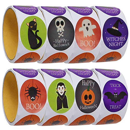THE TWIDDLERS 600 PCS Pegatinas de Halloween - 5 Stickers Diseños Diferentes - Mensajes de Feliz Halloween - para Piñata, Fiesta Favores, Trick or Treat