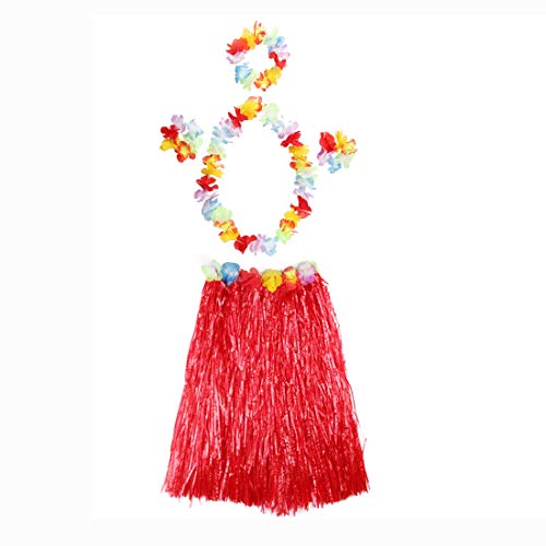 thematys Juego de Disfraces de Hawai en 8 Colores Diferentes - Falda de 4 Piezas, Corona Floral para la Cabeza, Cuello y muñecas - para Adultos (Style 8)