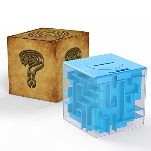 ThinkMax Money Maze, Put Cash Inside Puzzle Storage Box, Gran Regalo para niños y niños (Azul)
