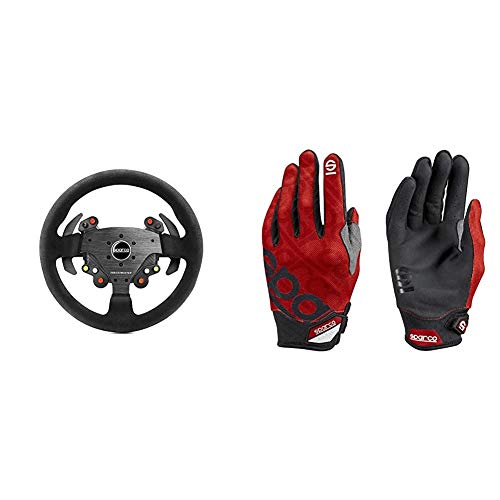 Thrustmaster TM Rally Wheel AddOn Sparco R383 Mod (Steering Wheel AddOn, 33cm, Suede, PS4 / PS3 / Xbox One / PC) + Sparco 002093RS3L Guantes, Rojo, L