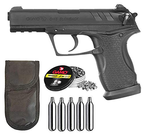 Tiendas LGP - Gamo - Pack Pistola Gamo C-15 Blowback - Arma de Aire comprimido Potencia de 3,5 Julios, 4,5 mm, Velocidad de Salida 138 m/s. + 5 Bombonas CO2 + Funda Portabombonas + 250 Balines Tiendas LGP - Gamo - Pack Pistola Gamo C-15 Blowback - Arma de Aire comprimido Potencia de 3,5 Julios, 4,5 mm, Velocidad de Salida 138 m/s. + 5 Bombonas CO2 + Funda Portabombonas + 250 Balines