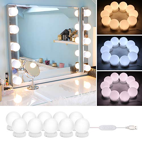 Timker Luces LED Kit de Espejo con 10 Bombillas regulables 3 Modos Ajustable de Color de Luz USB Luz Espejo Maquillaje,Tocador,Espejo,Baño,Regalo 3000K-6500K - Base de actualización Timker Luces LED Kit de Espejo con 10 Bombillas regulables 3 Modos Ajustable de Color de Luz USB Luz Espejo Maquillaje,Tocador,Espejo,Baño,Regalo 3000K-6500K - Base de actualización
