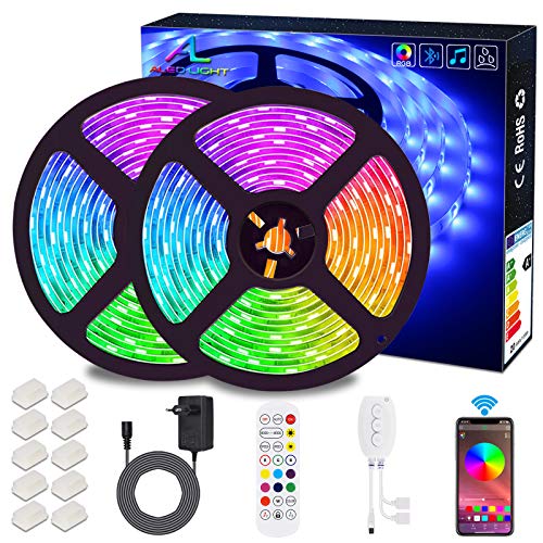 Tiras de LED Bluetooth, ALED LIGHT 5050 RGB 2x5 metros Luces de Tira LED 300 Banda de Luz Impermeable de Controlada por Control Remoto o Teléfono Inteligente para El hogar, Exteriores Decoración Tiras de LED Bluetooth, ALED LIGHT 5050 RGB 2x5 metros Luces de Tira LED 300 Banda de Luz Impermeable de Controlada por Control Remoto o Teléfono Inteligente para El hogar, Exteriores Decoración