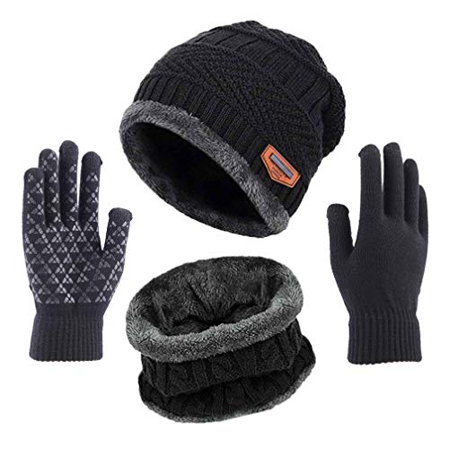 TMEOG Bufanda Gorro Guantes para Hombre Invierno Regalos para Hombre Mujer Unisexo Set de Bufanda Conjunto de Guantes de Punto BufaSombrero de Invierno Gorras Con Bufanda (B_Negro)