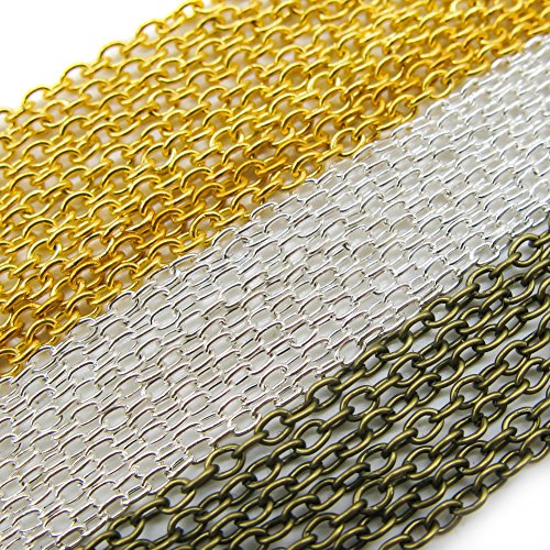 TOAOB 15m Mixed Colours Oval Cross Stainless Steel Cable Link Chain Clasps for Necklace Accessories DIY Jewelry Making Beginner Gold Silver Bronze in Colour