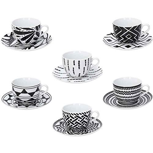 Tognana ME085015582 Juego de 6 tazas de café con plato cc110 Mandala Black, Porcelana Tognana ME085015582 Juego de 6 tazas de café con plato cc110 Mandala Black, Porcelana