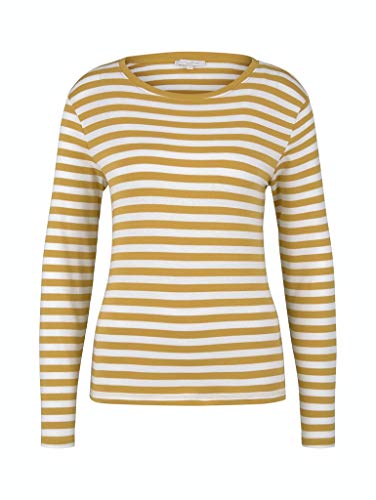 TOM TAILOR Denim Streifen Camiseta, 24553-Juego de Cartas coleccionables, diseño de Rayas, Color Blanco y Amarillo, L para Mujer