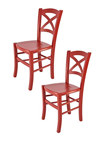 Tommychairs - Set 2 sillas Cross para Cocina y Comedor, Estructura en Madera de Haya barnizada Color Rojo y Asiento en Madera