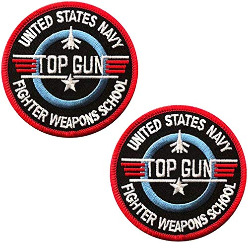 Top Gun - Parches de moral tácticos militares bordados personalizados con nombre de la escuela con cierre de gancho y bucle, paquete de 2 piezas de 3.15 pulgadas de diámetro
