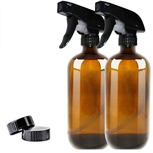TOPBATHY 2 Botellas de Spray de Vidrio vacías de 500 ml con atomizador de Agua rellenable para Plantas de Perfume (2 boquillas de plástico + Tapa de baquelita)