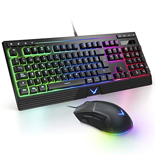 TopMate Combo de Teclado y ratón para Juegos retroiluminado, Teclado LED Rainbow con ratón programable de 6400 PPP, Ratones de Teclado con Cable para Windows, Oficina, portátil, PC