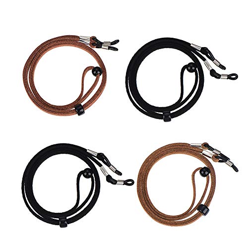 Ukainiemai Cuerda 4 PCS Brillenband ajustable PU cable de soporte de gafas espinal gafas de cuero de los vidrios cuerda (2Black2Brown)