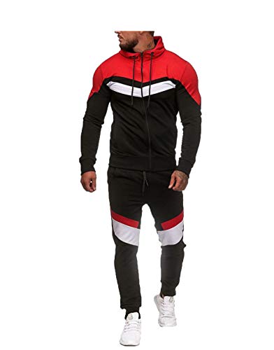 Ukrain Conjunto de chándal con Capucha para Hombre, Deportivo, Casual, con Cremallera Completa, para Invierno, Parte Superior e Inferior Negro Negro (M