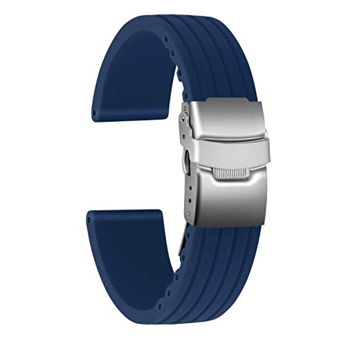 Ullchro Correa Reloj Calidad Alta Recambios Correa Relojes Caucho Stripe Pattern - 16mm, 18mm, 20mm, 22mm, 24mm Silicona Correa Reloj con Acero Inoxidable Hebilla desplegable (22mm, Azul) Ullchro Correa Reloj Calidad Alta Recambios Correa Relojes Caucho Stripe Pattern - 16mm, 18mm, 20mm, 22mm, 24mm Silicona Correa Reloj con Acero Inoxidable Hebilla desplegable (22mm, Azul)