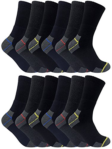 Ultimate Work Socks 3, 6, 12, 24 pares calcetines trabajo hombre gordos talón y puntera reforzada 39-45 eur (12 Pares)
