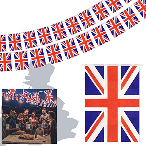 Union Jack Bunting Flags, 5.5M 18ft British Banner Fabric Flags with Square 20 Flags, Party Decor Britain Union Jack Flag Patriotic Themed Bunting Decoration, Proud to be British (United Kingdom)