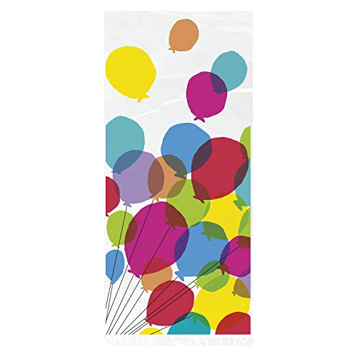 Unique Party - Bolsas de Fiesta de Celofán - Diseño de Cumpleaños de Globos y Arcoíris - Paquete de 20 (73129)