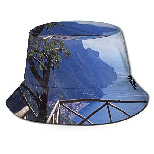 Unisex Printed Fisherman Hat,Mediterranean Scenic View Mountain Cliffs Sea Coast Travel Destination Art,Portable Travel Hat Fashion Outdoor Hat