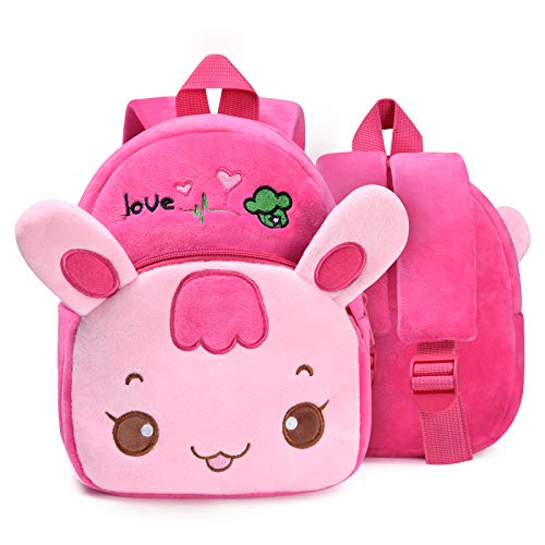 URAQT Mochilas Infantiles, Mochila Niña, Mochilas de Felpa de Pink Rabbit, Mochila para Niños Pequeños Mochila para Niñas Rosa, por 1-3 Años