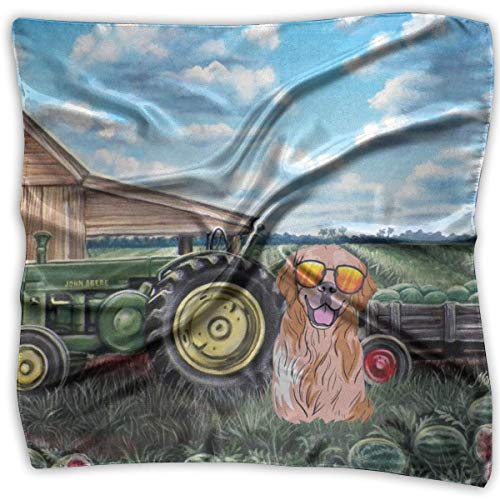 Uridy Tractor Vintage antiguo en una granja Paining Lady Pañuelo cuadrado estampado Tocado Cuello bufandas de satén Pañuelo chal