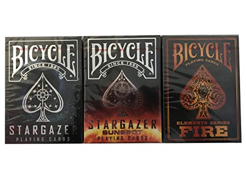 US Playing Card Company Lote 3 Stargazer, Sunspot Stargazer & Fire Bicycle Juego de Cartas