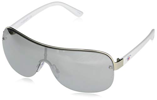 U.S. Polo Assn. Men's PA1006 Wide Shield Sunglasses with Metal Top Rim, Enamel Arms and 100% UV Protection, Silver/White, 70 mm