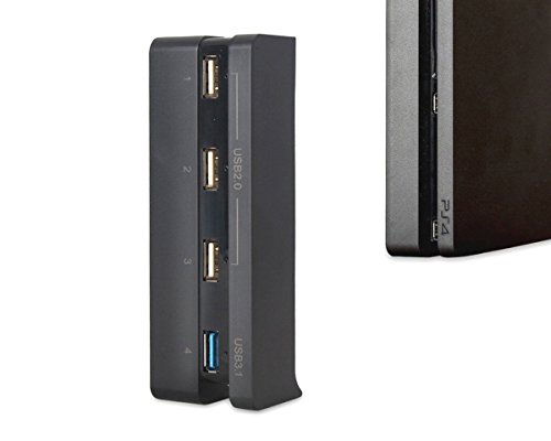 USB Hub for PS4 Slim - ElecGear Central de Expansión de 4-Puertos 3.0 Adaptadores Cargador with Indicador LED for PlayStation 4 Slim