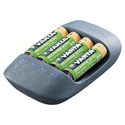 Varta Eco - Cargador para 4 Pilas Ni-MH AA/AAA, 50% Bioplástico (+4xAA 2100 mAh)