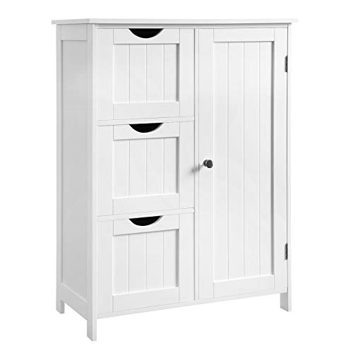 VASAGLE Armario de Baño, Armario de Piso con 3 Cajones Grandes y 1 Estante Ajustable, 60 x 30 x 81 cm, Blanco BBC49WT VASAGLE Armario de Baño, Armario de Piso con 3 Cajones Grandes y 1 Estante Ajustable, 60 x 30 x 81 cm, Blanco BBC49WT