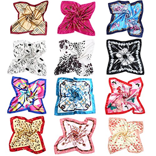 VBIGER Pañuelo de Seda Cuadrado para Mujer,12 pcs VBIGER Pañuelo de Seda Cuadrado para Mujer,12 pcs