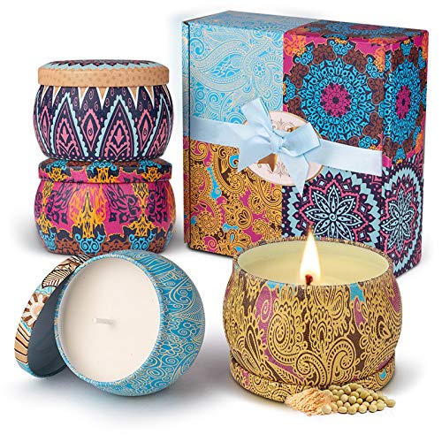 Velas Perfumadas,Eletorot Vela Aromática Juego de 4 Piezas Cera de Soja Higo Primaveral Lavanda Limón Juegos de Velas para Cumpleaños Aniversario Día de San Valentín Regalos Mujer